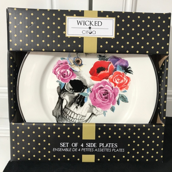 ciroa Other - CIROA WICKED FLORAL ROSES SKULL SALAD PLATES 4